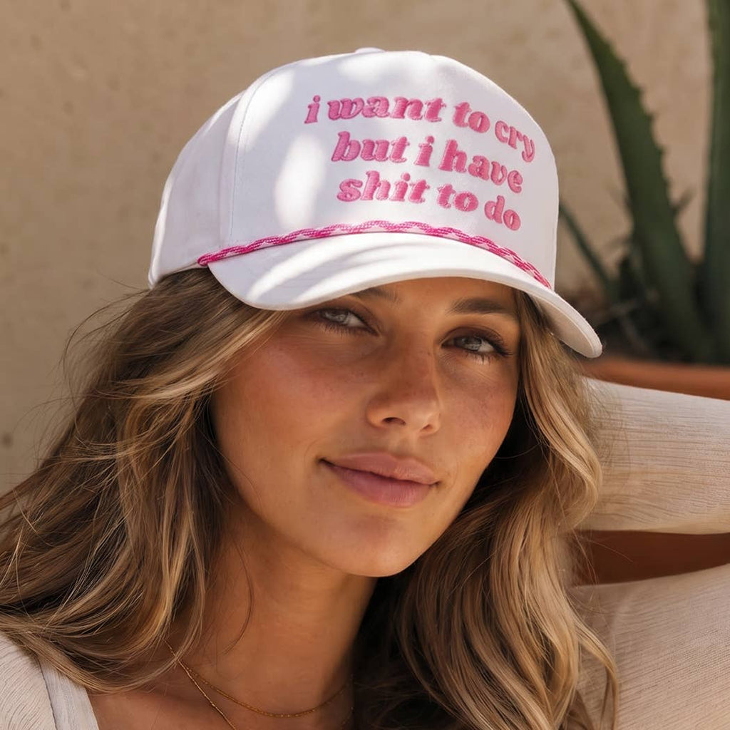 I Want To Cry Embroidered Rope Trucker Hat