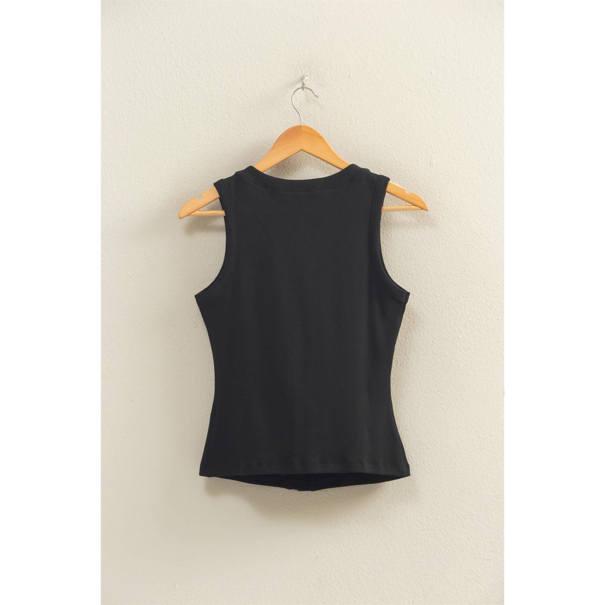 Ribbed Button Front Tank Top