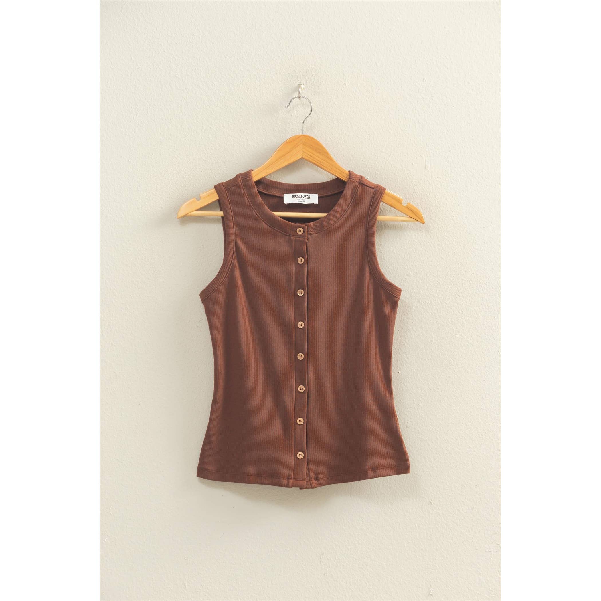 Ribbed Button Front Tank Top