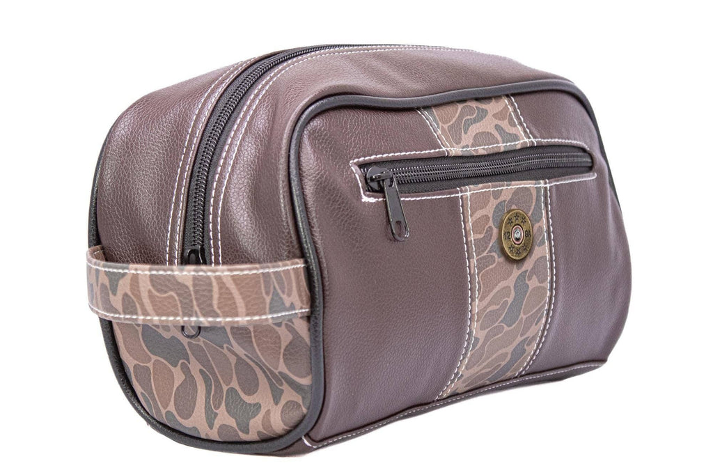 Shot Shell Brown Pebble Old School Camo Men's Toiletry Dopp Bag.