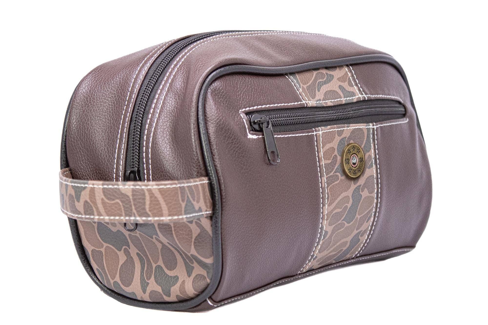 Shot Shell Brown Pebble Old School Camo Men's Toiletry Dopp Bag.