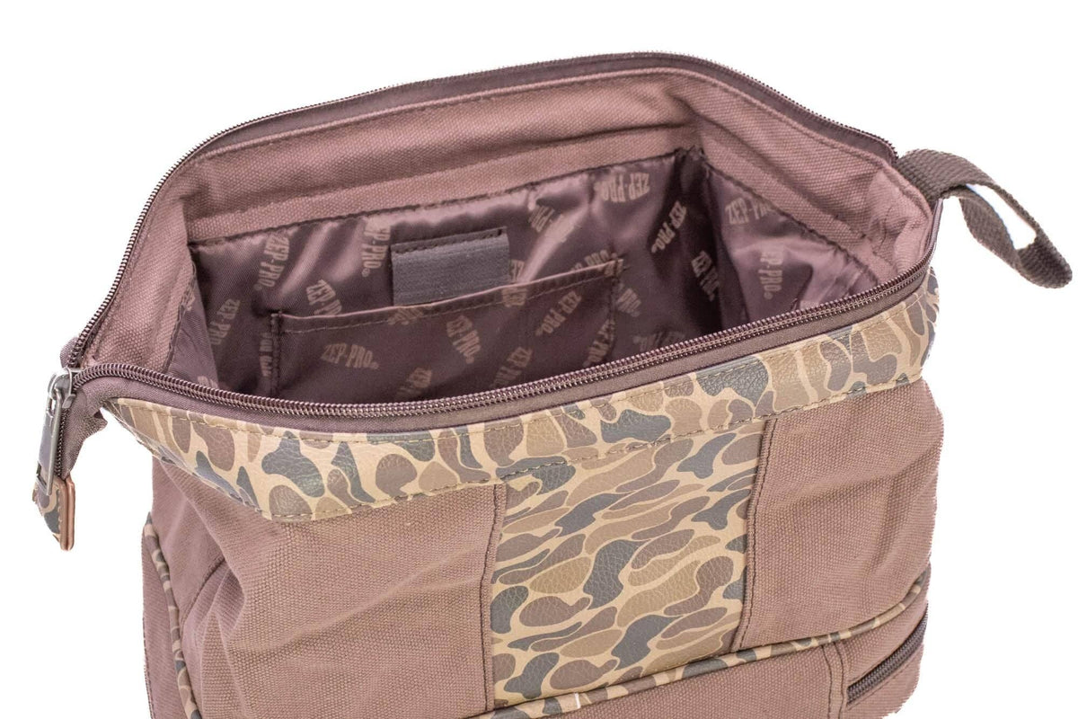Shot Shell Brown Waxed Canvas Old School Camo Men's Toiletry Dopp Bag.