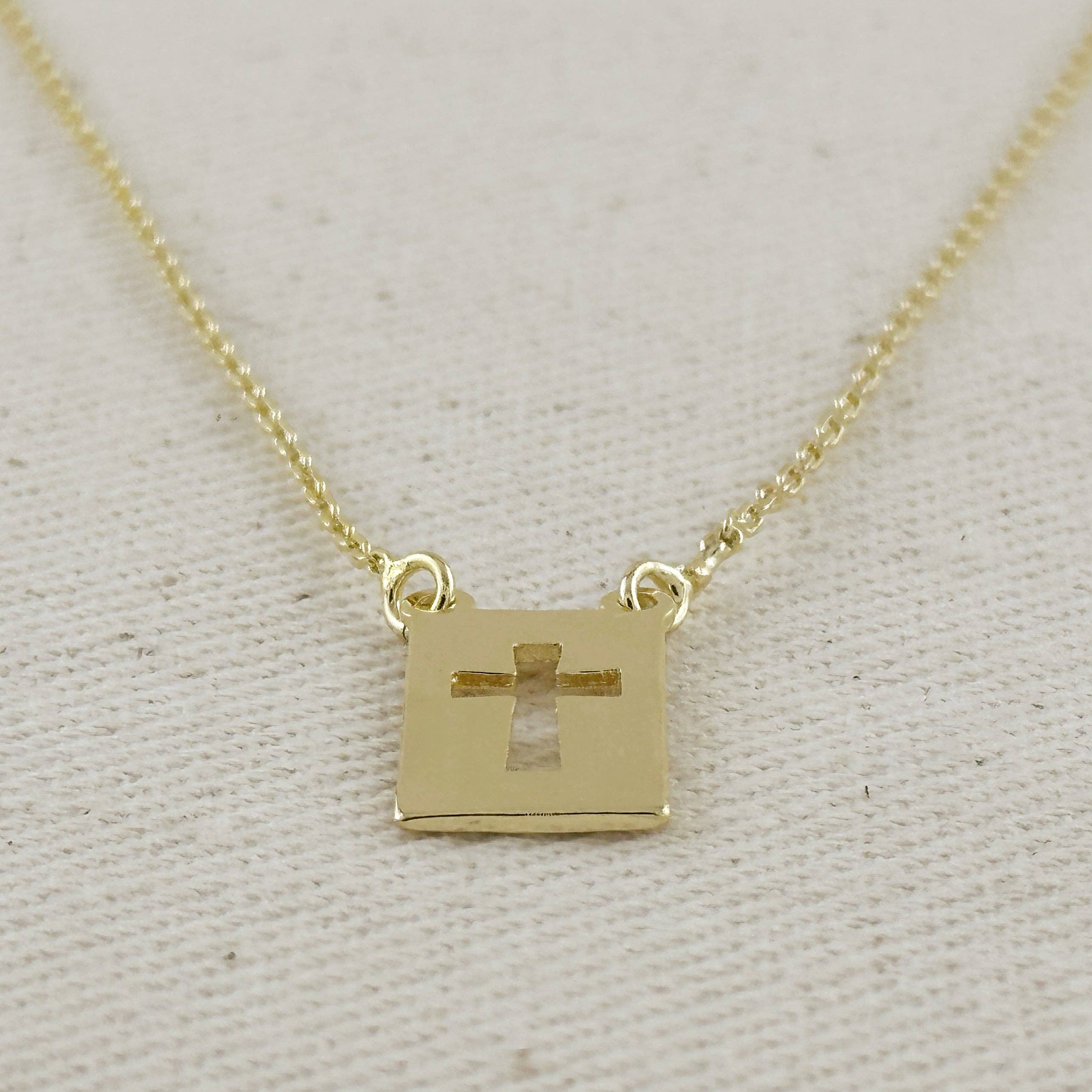 18k Gold Filled Cross Plate Necklace