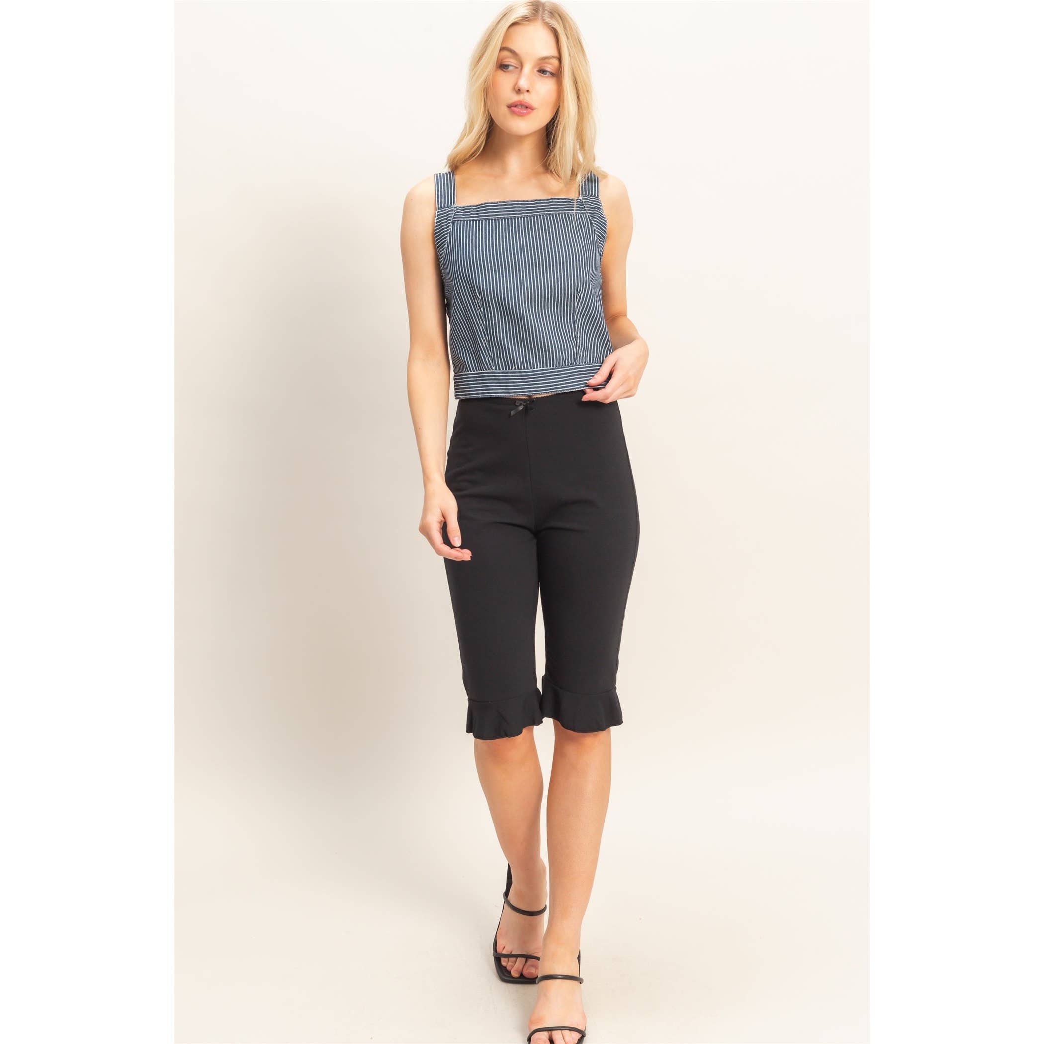 Square Neck Denim Back Tie Tank Top