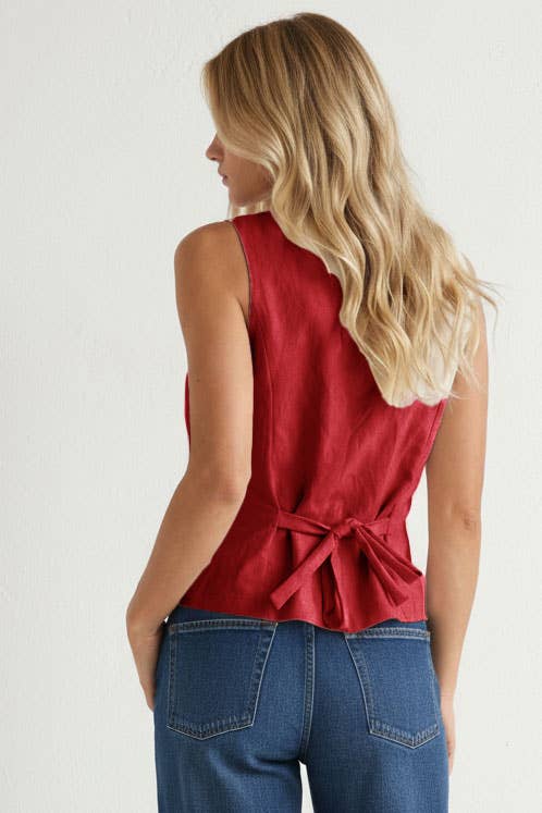 Sleeveless Woven Vest With Back Tie