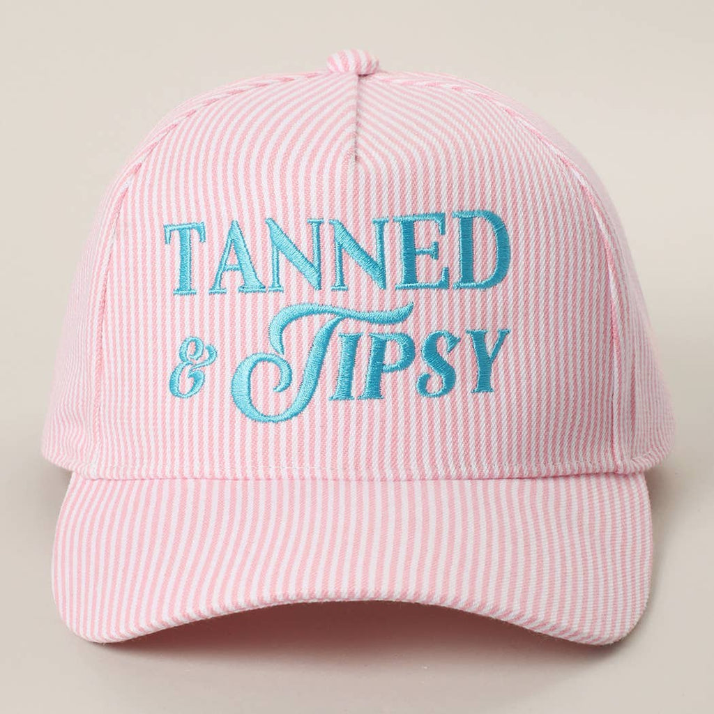 TANNED & TIPSY Embroidered Seersucker Stripe Trucker Hat