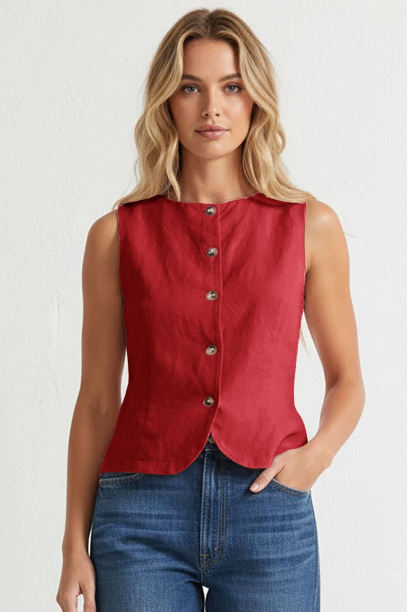 Sleeveless Woven Vest With Back Tie