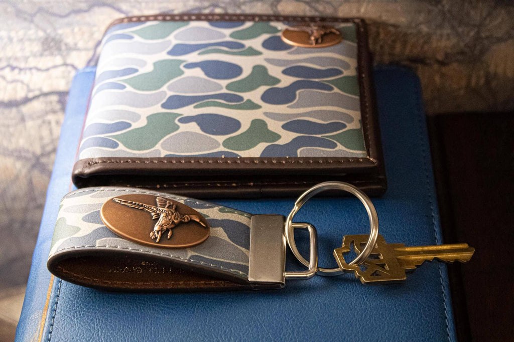 Mallard Hunting Old School Camo Leather Loop Keychain.