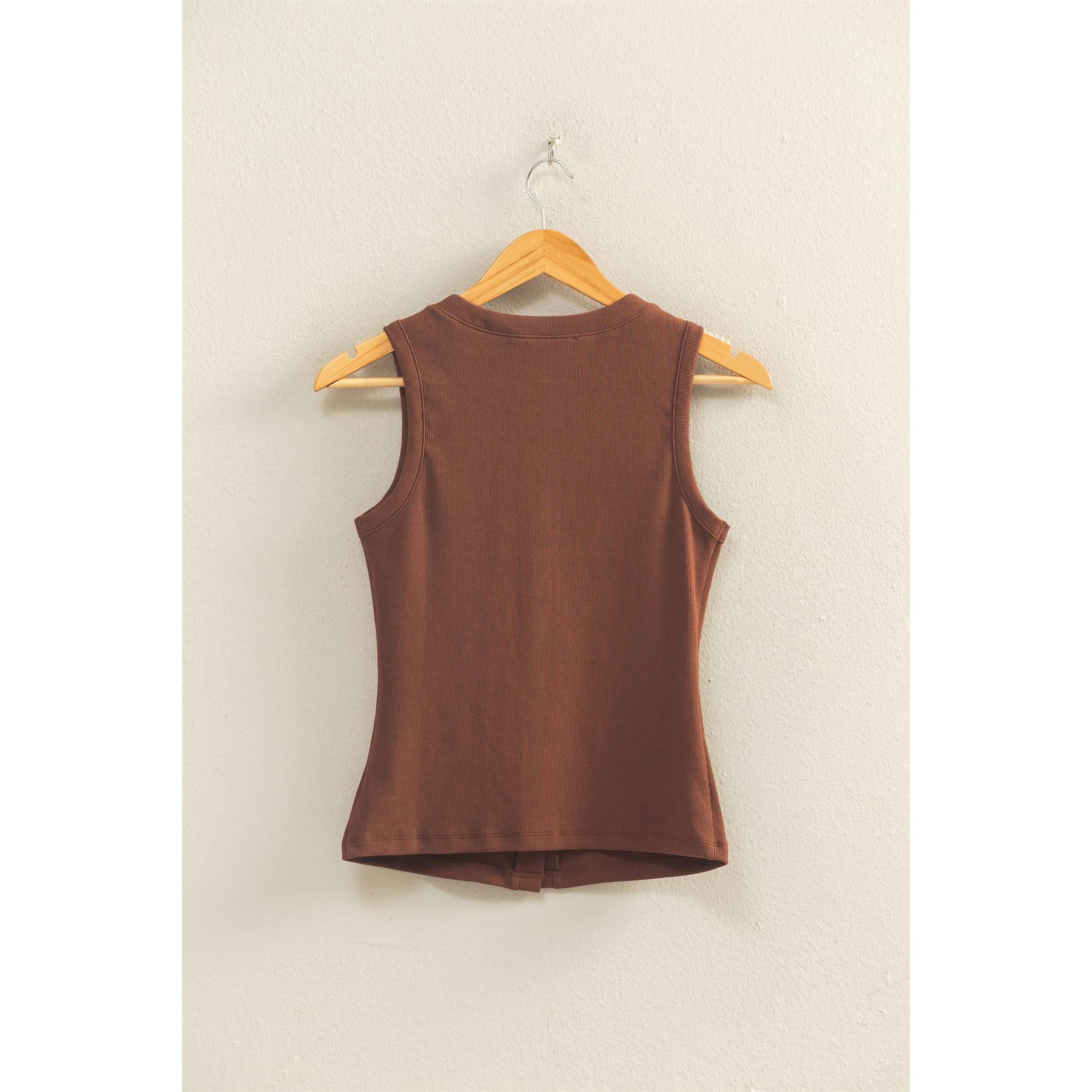 Ribbed Button Front Tank Top