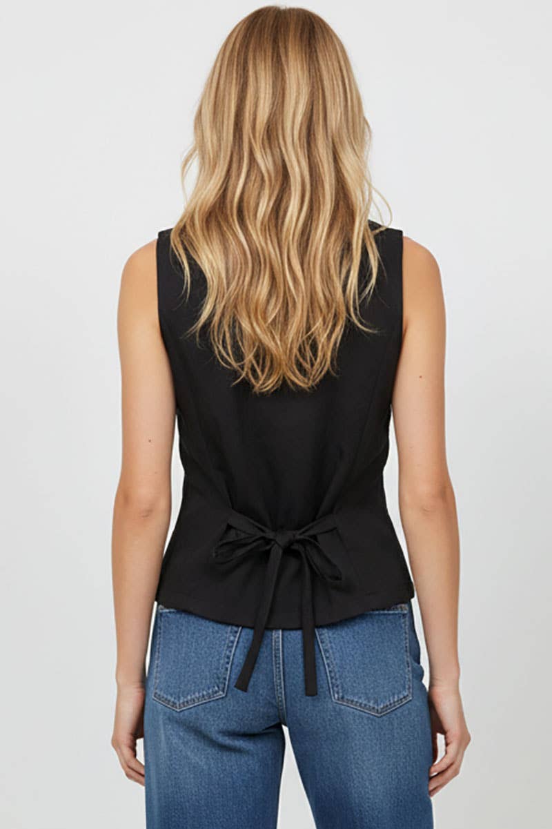 Sleeveless Woven Vest With Back Tie