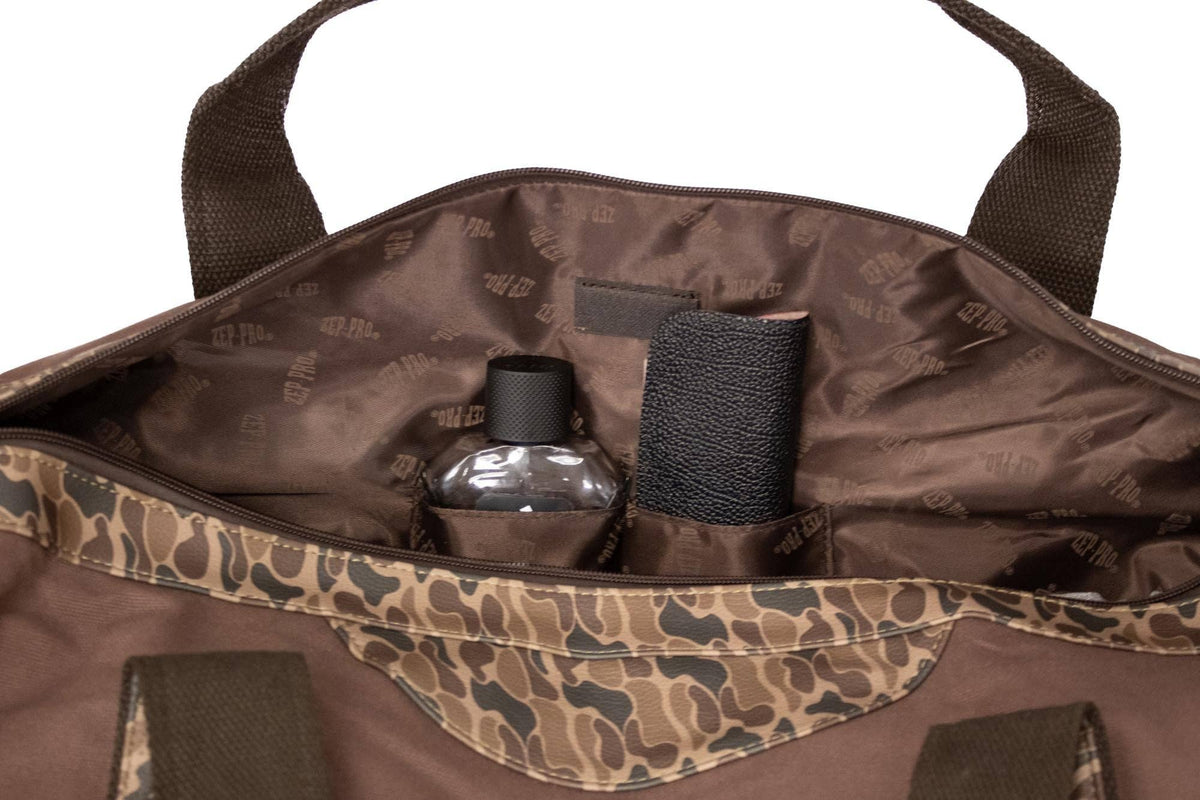 Turkey Brown Waxed Canvas Old School Camo Weekender Bag.