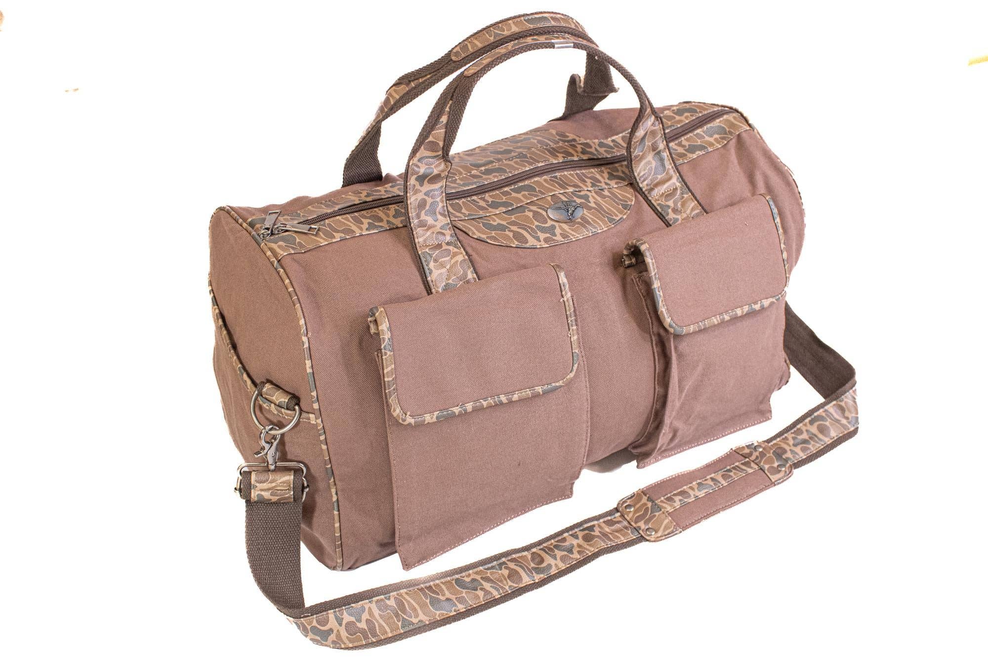 Mallard Brown Waxed Canvas Old School Camo Weekender Bag.