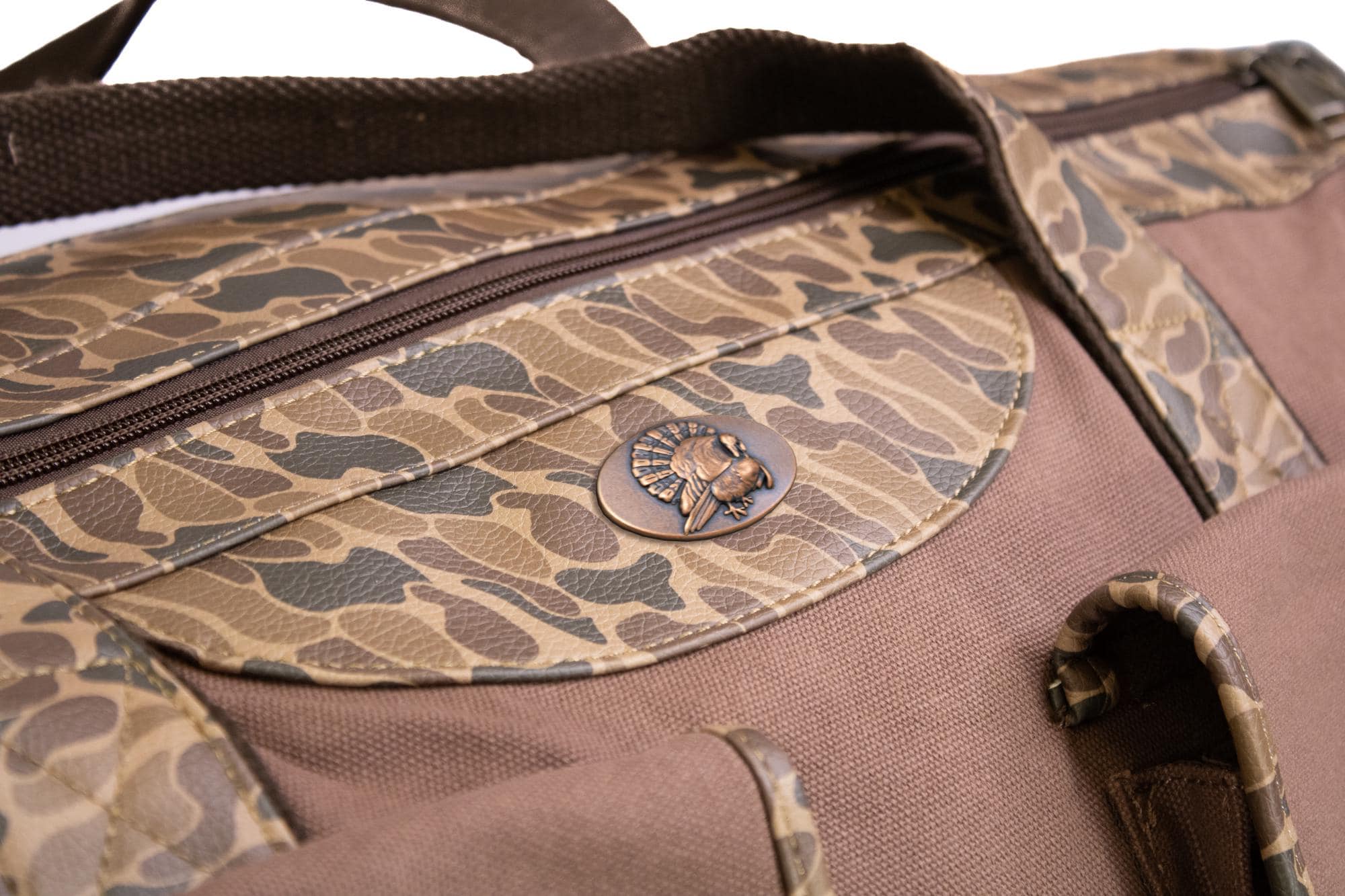Turkey Brown Waxed Canvas Old School Camo Weekender Bag.