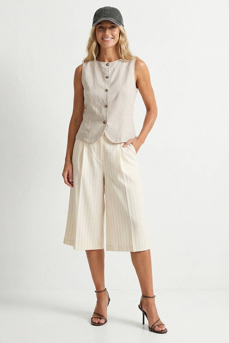 Sleeveless Woven Vest With Back Tie