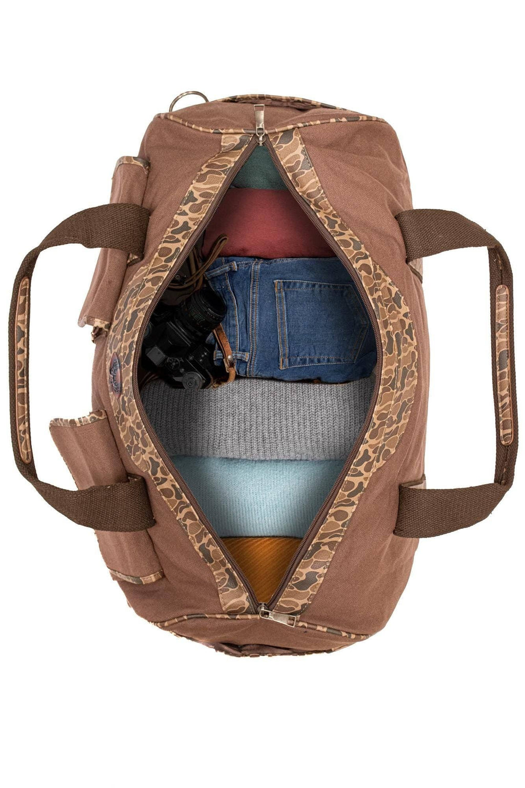 Buck Brown Waxed Canvas Old School Camo Weekender Bag.