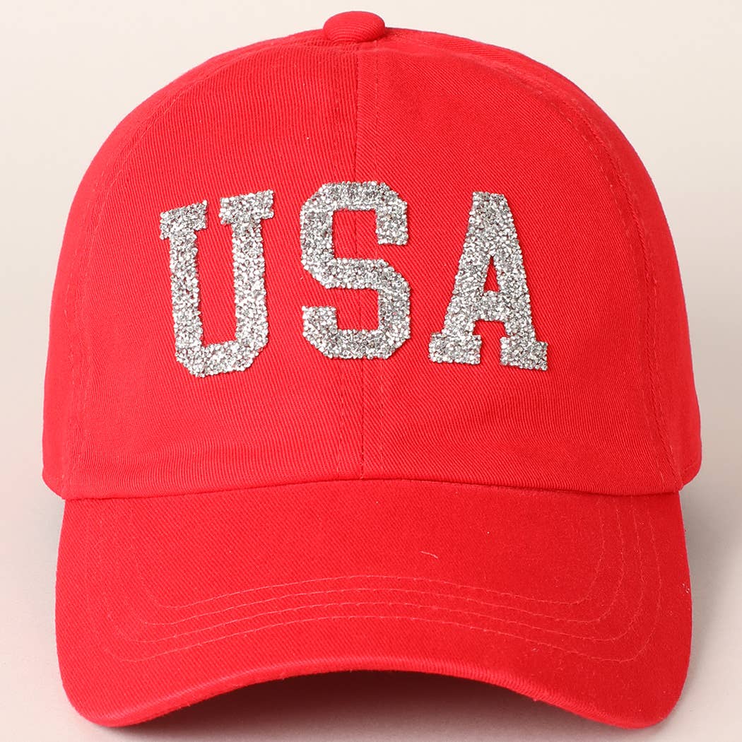 USA Letter Rhinestone Patch Baseball Cap