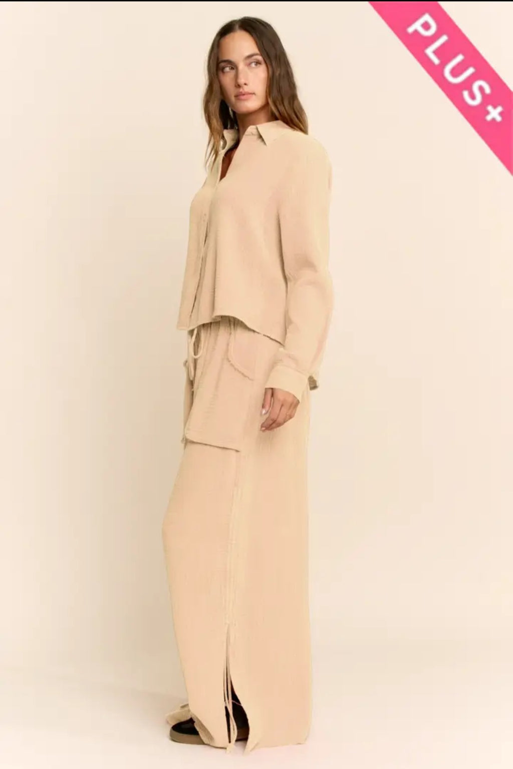 Linen Button Blouse & Cinched Leg Pant Set
