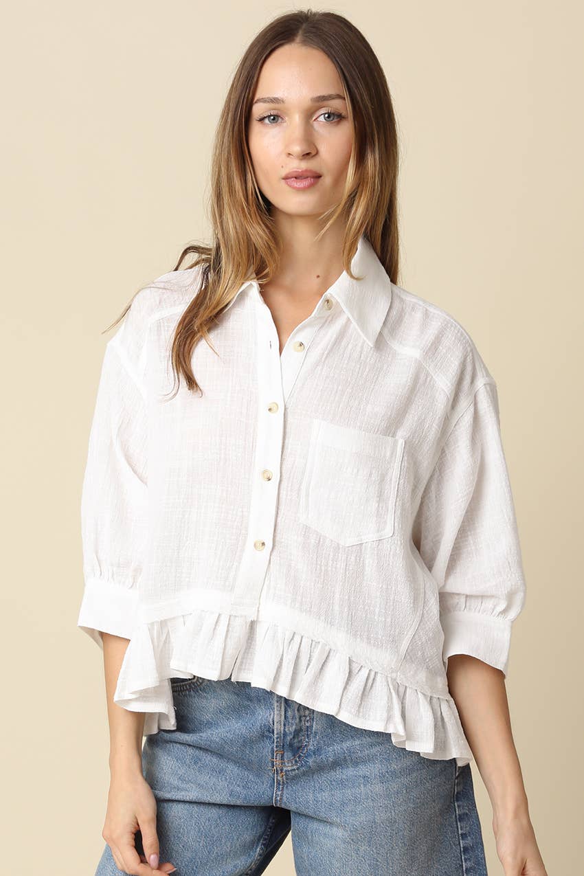 Kali Button Front Ruffle Hem Top