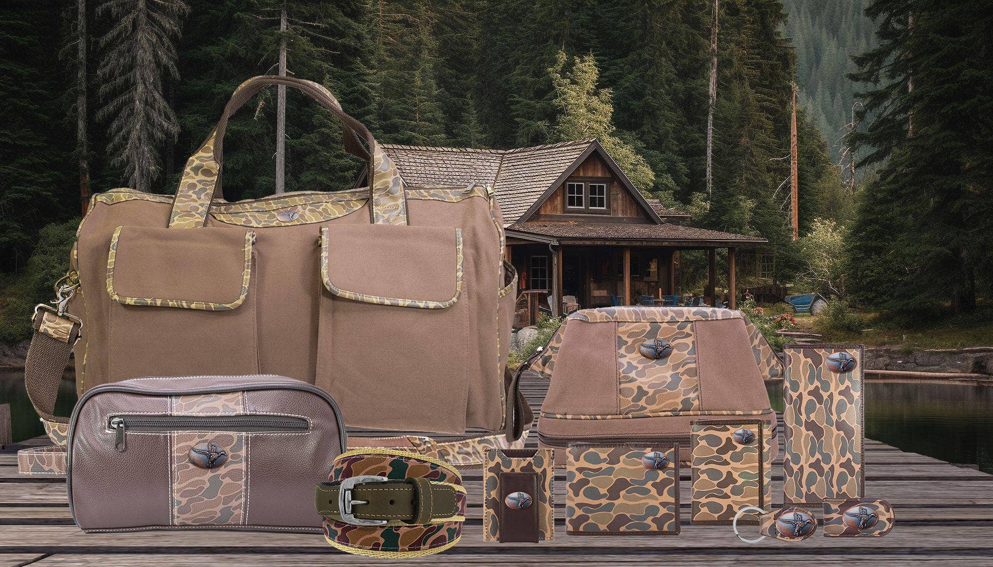 Mallard Brown Waxed Canvas Old School Camo Weekender Bag.