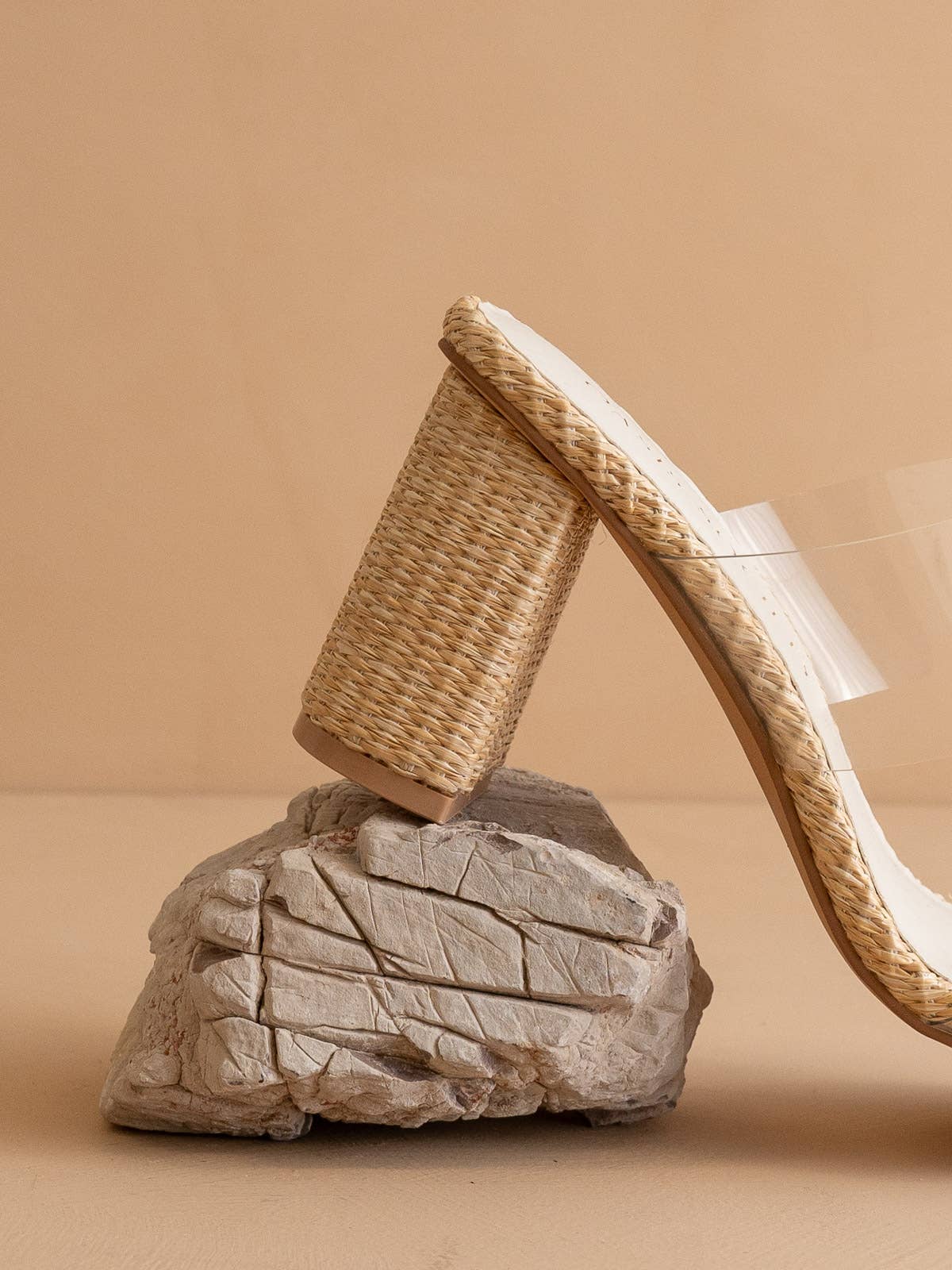 The Francee | Natural Transparent Double Strap Raffia Heel