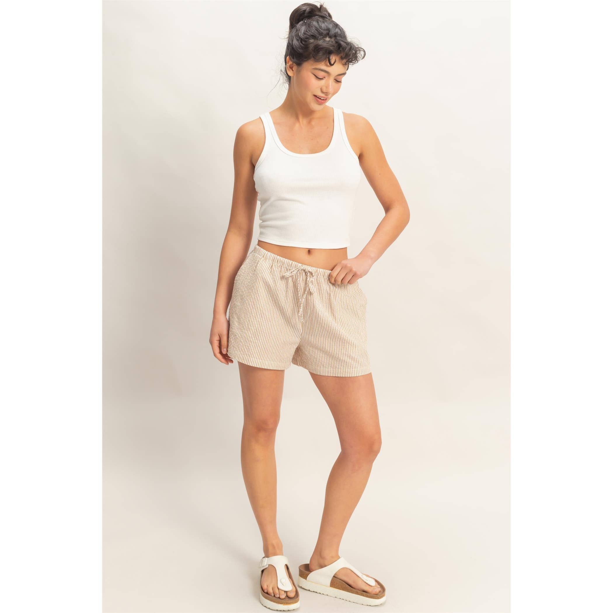 Striped Drawstring Waist Shorts