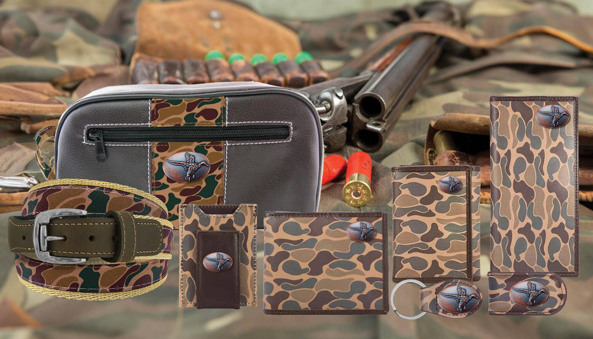 Mallard Men's Old School Camo Leather Money Clip.
