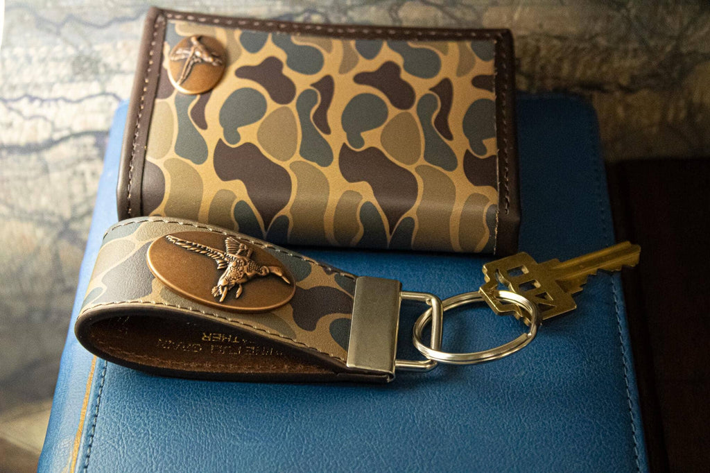 Mallard Hunting Old School Camo Leather Loop Keychain.
