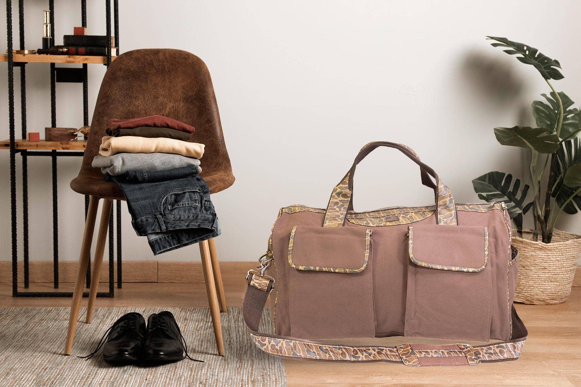 Buck Brown Waxed Canvas Old School Camo Weekender Bag.