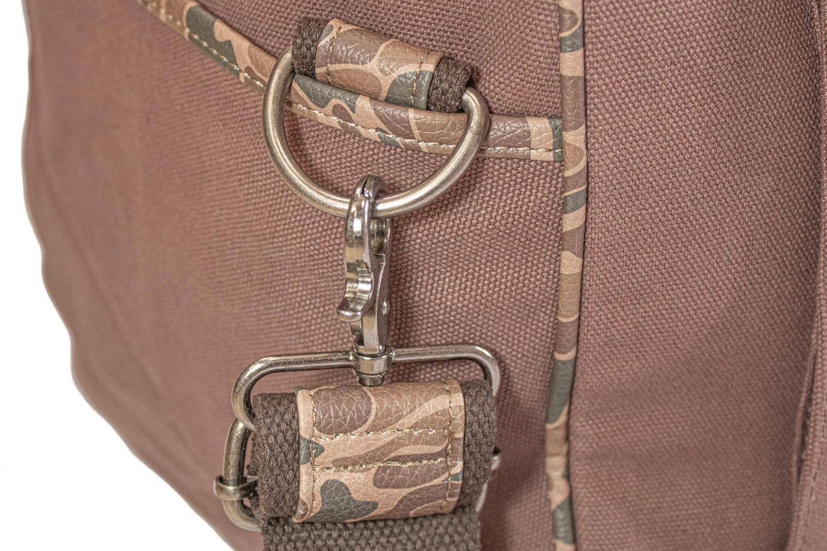 Shot Shell Brown Waxed Canvas Old School Camo Weekender Bag.