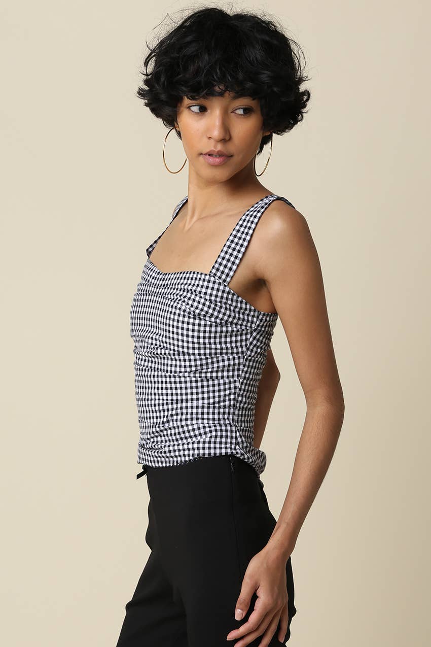 Cecilia Gingham Ruched Cami Top