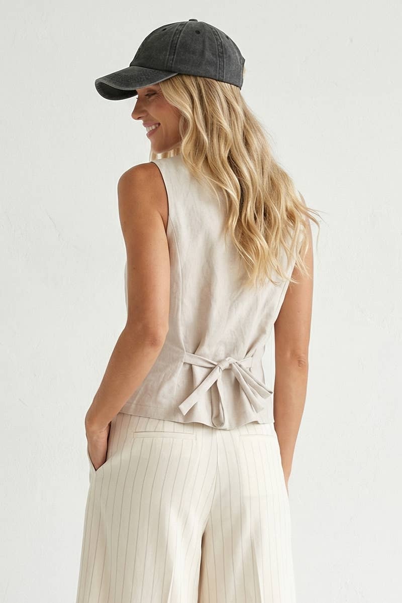 Sleeveless Woven Vest With Back Tie