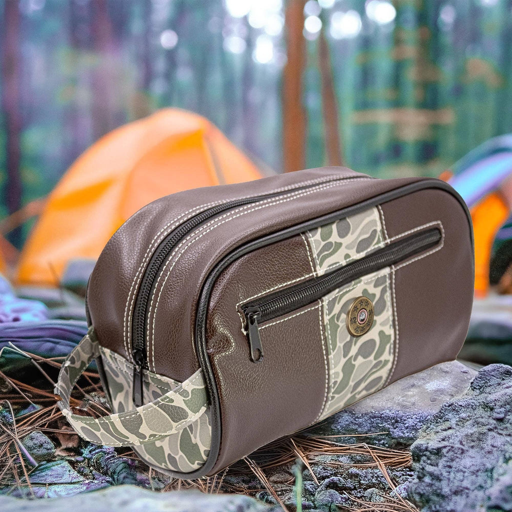Shot Shell Brown Pebble Old School Camo Men's Toiletry Dopp Bag.