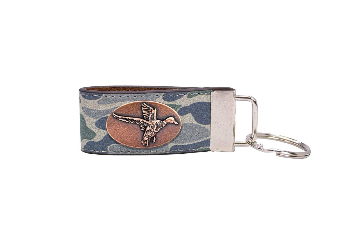 Mallard Hunting Old School Camo Leather Loop Keychain.
