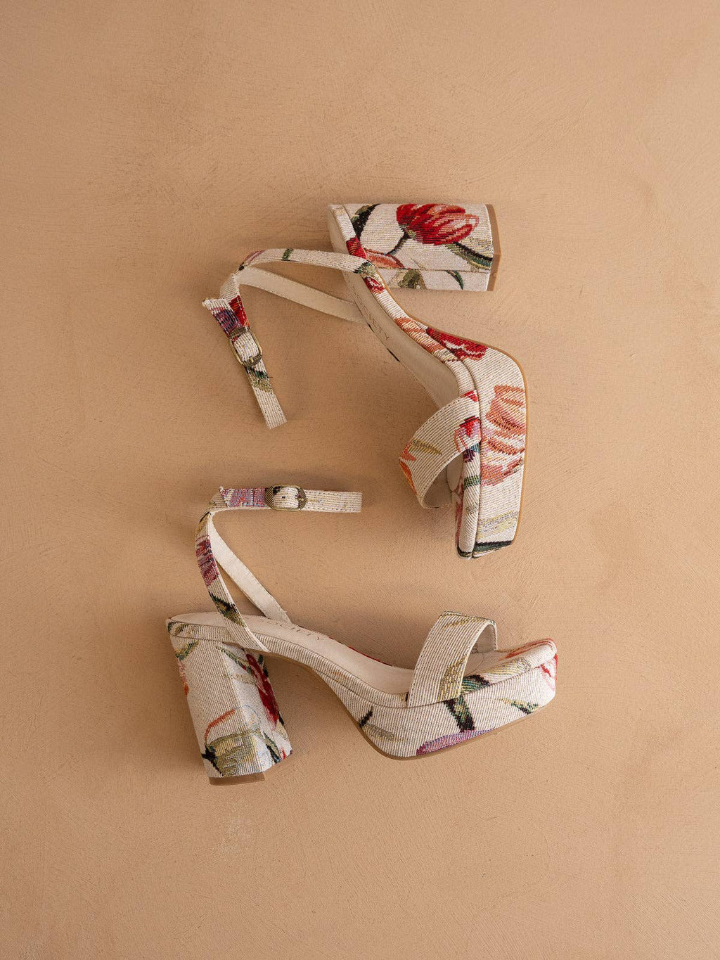 The Olympia | Beige Tulip Raffia Platform Heel
