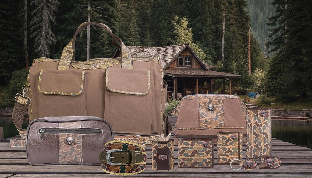 Buck Brown Waxed Canvas Old School Camo Weekender Bag.