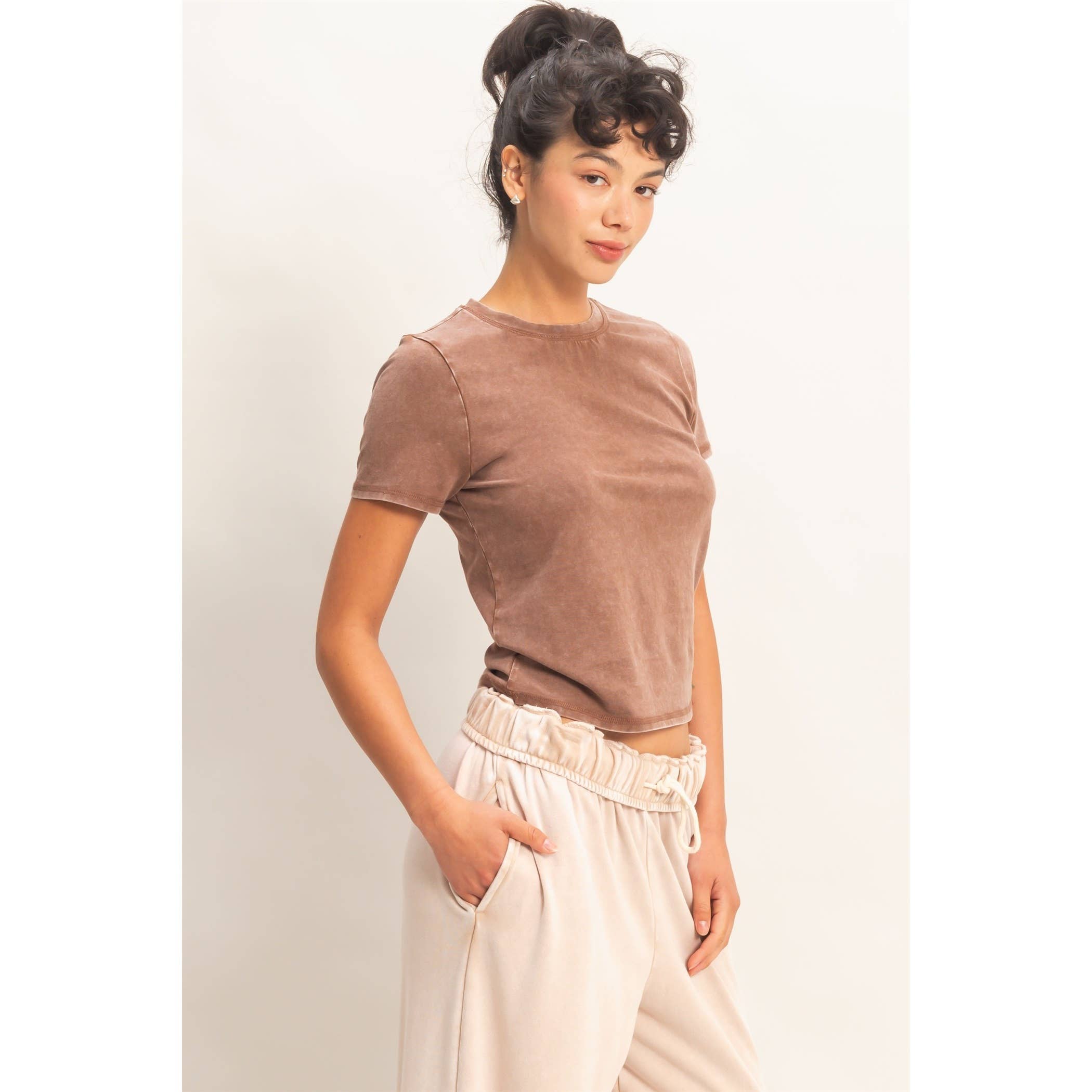 Mineral Washed Crew Neck Top