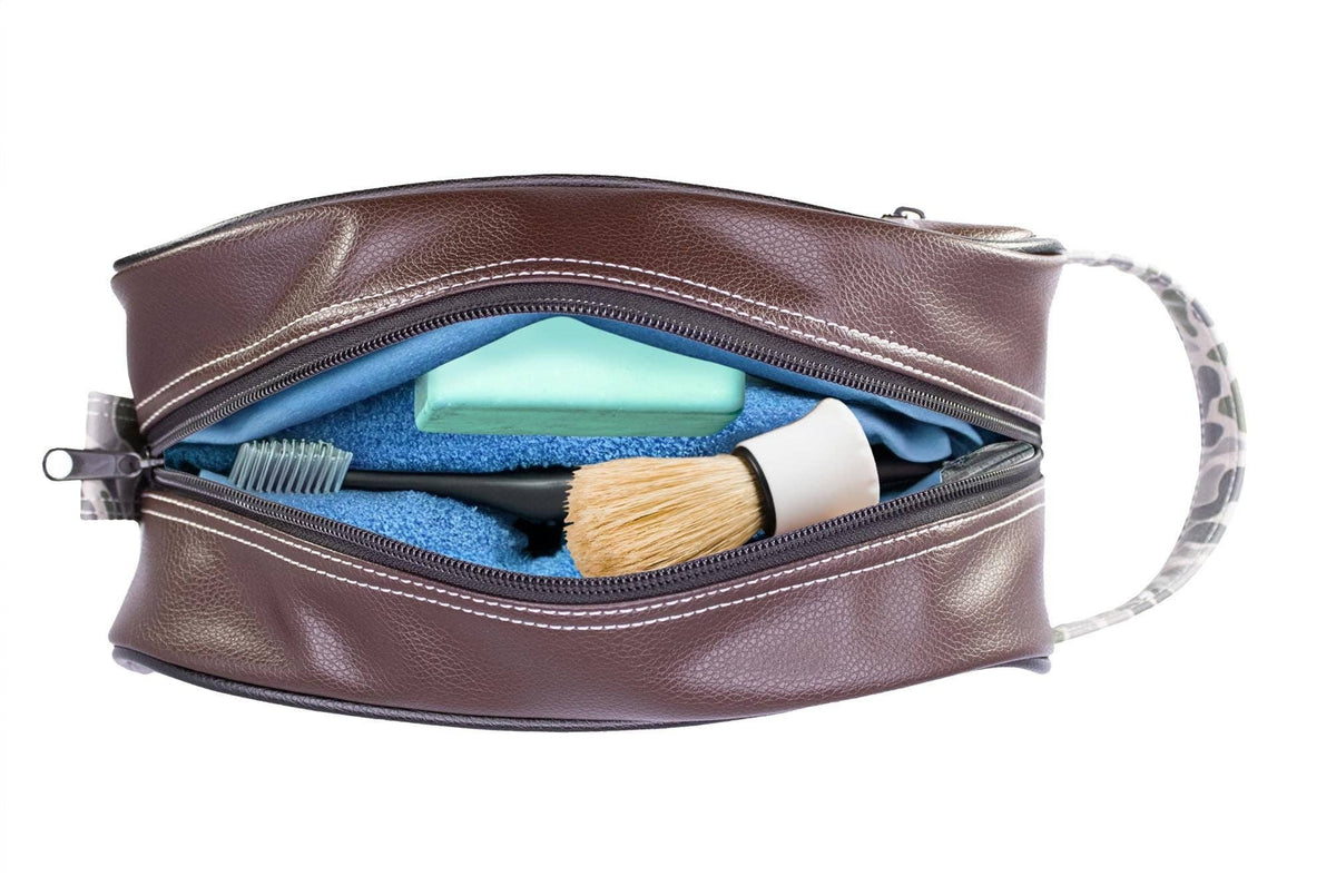 Shot Shell Brown Pebble Old School Camo Men's Toiletry Dopp Bag.